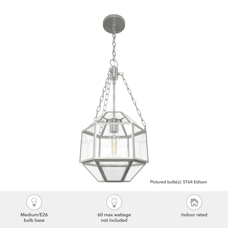 Indria Brushed Nickel 11" Seeded Glass Pendant Light