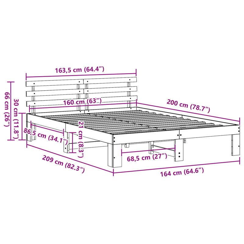 Bed Frame with Headboard Solid Pine Wood, European Kingsize (160 x 200 cm), Wax Brown