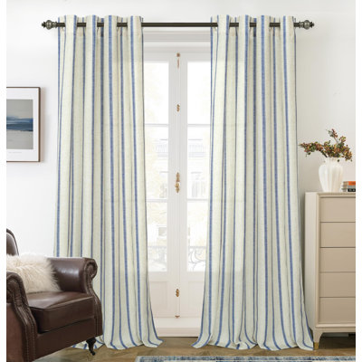 Jeanenia  Farmhouse Vertical Striped Linen Blend Textured Light Filtering Semi Sheer Curtains for Living Room Bedroom