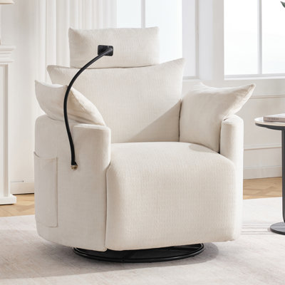 Manual Swivel Recliner Rocking Chair with Adjustable Backrest, Footrest and Headrest, 37'' Wide Nursery Reclining Chair with Phone Holder and Side Pockets for Living Room or Bedroom