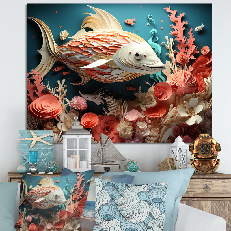 «Underwater Fish In Coral World Collage», reproduction sur toile, Toile tendue, null