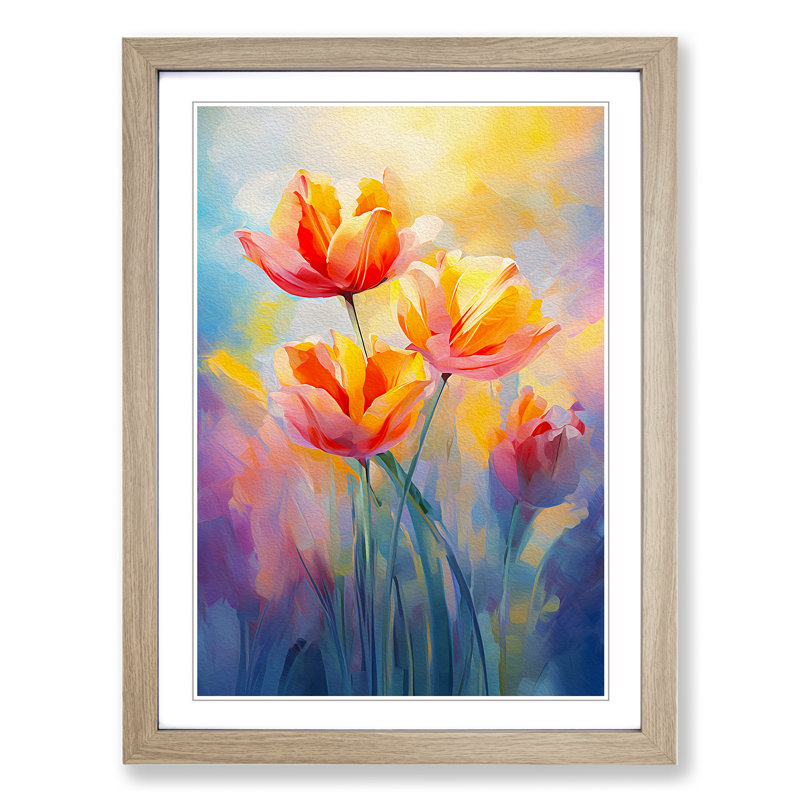 Tulip Flower Impressionism - Framed Print, 34cm H x 25cm W, Oak Framed