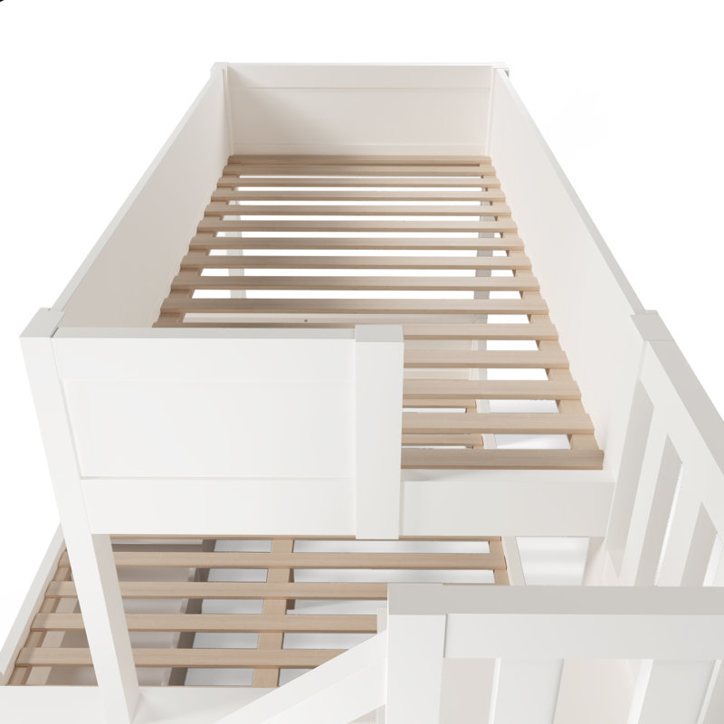 White Solid Wood Bed (90+135) X 190 Cm Bunk Beds With Drawers And Storage