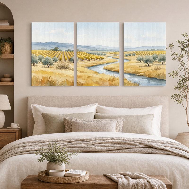 «River Through Golden Vineyard», ensemble de 3 toiles, 30"H x 20"W x 3pcs