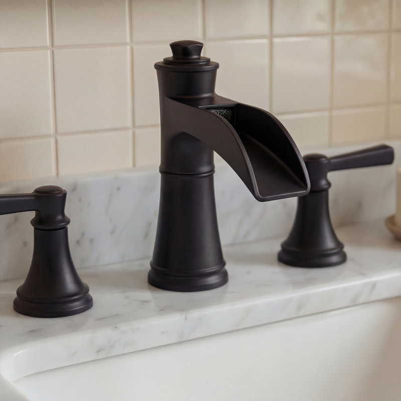 Widespread Waterfall 2-Handle Bathroom Sink Faucet with Drain Assembly, Matte Black