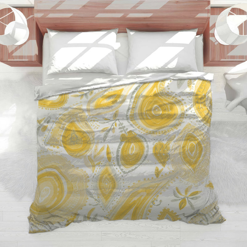 Édredon jaune à motif cachemire, Grand lit
