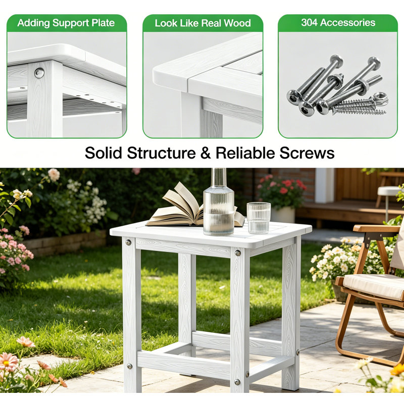 HIPS Outdoor Side Table for Adirondack Chairs, Easy Maintenance & Weather-Resistant Patio End Table with 220Lbs Load Bearing for Backyard, Pool, Patio, Porch, Garden, Lawn, Relaxing Companion