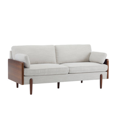 Beige Mid-Century Modern 3-Seater Sofa with Rubberwood Frame