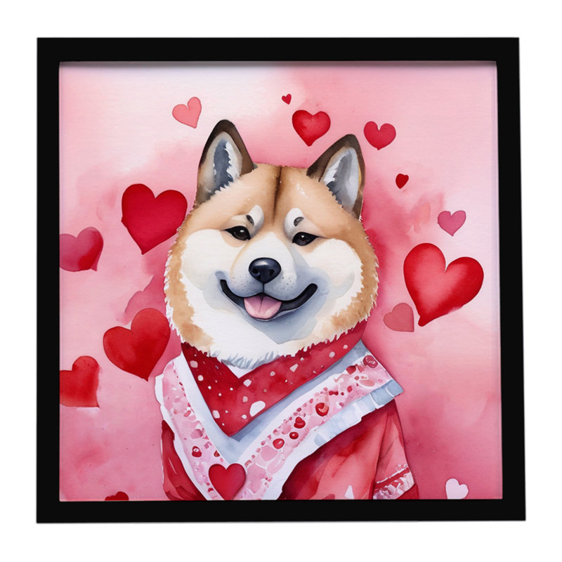 Akita My Valentine, reproduction d'art encadrée