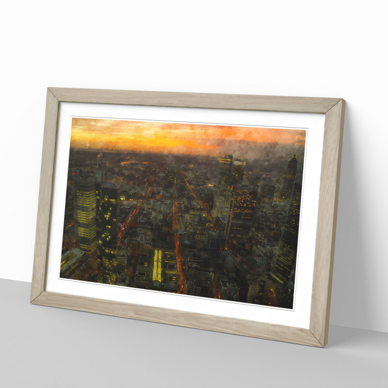 Frankfurt Skyline Vol.2 - Picture Frame Graphic Art, 27cm H x 36cm W x 2cm D, Oak Framed