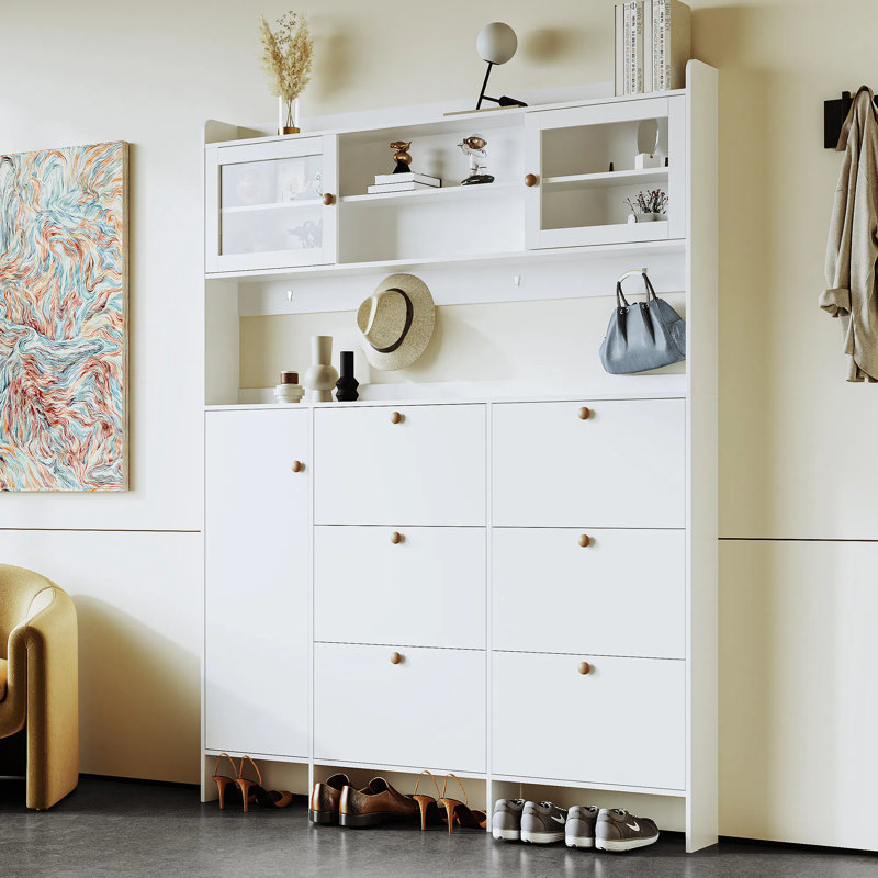 Multifunctional Shoe Cabinet with Storage Shelves and 6 Flip Drawers