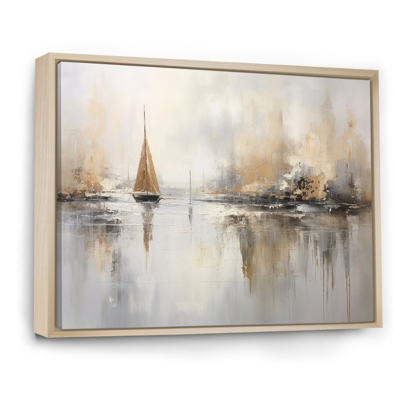 «Bold Beige and Gold Coastal Skyline I», reproduction sur toile, Cadre naturel flottant, H 30 po x l 40 po