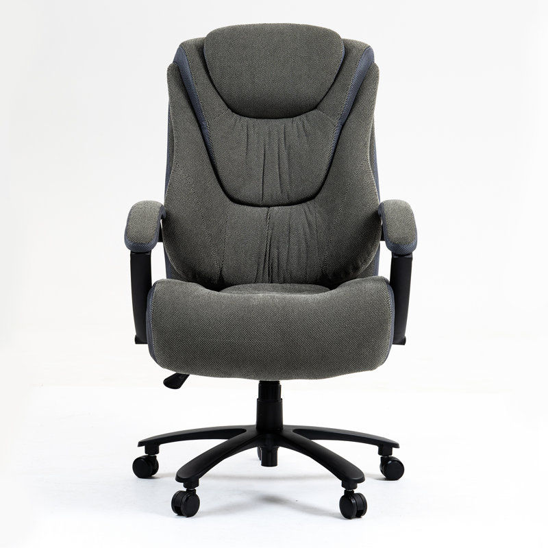 Chaise de bureau à haut dossier avec hauteur réglable, matériau respirant en lin, courbe ergonomique en S, structure stable, tissu de coton confortable noir et gris, pour installation à domicile, alignement de la colonne vertébrale, 300 lb