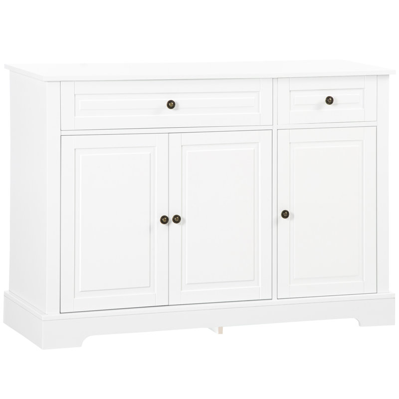 Armoire de cuisine avec 2 tiroirs et tablettes réglables, blanc pour buffet de rangement, étagère moderne