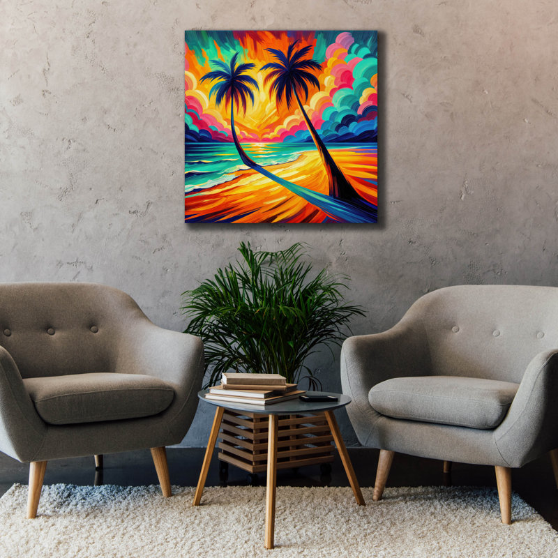 «Two Palms» par Rey Klimt, art mural sur toile, H 37 po x l 37 po x P 1,5 po