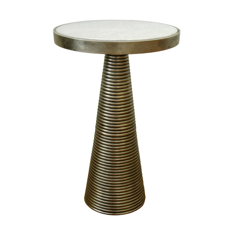 Round Gold Metal and Stone Side Table