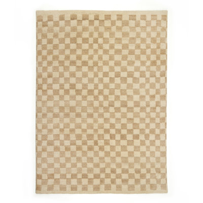 Sinead Hand Knotted Wool Checkered Area Rug in White/Neutral