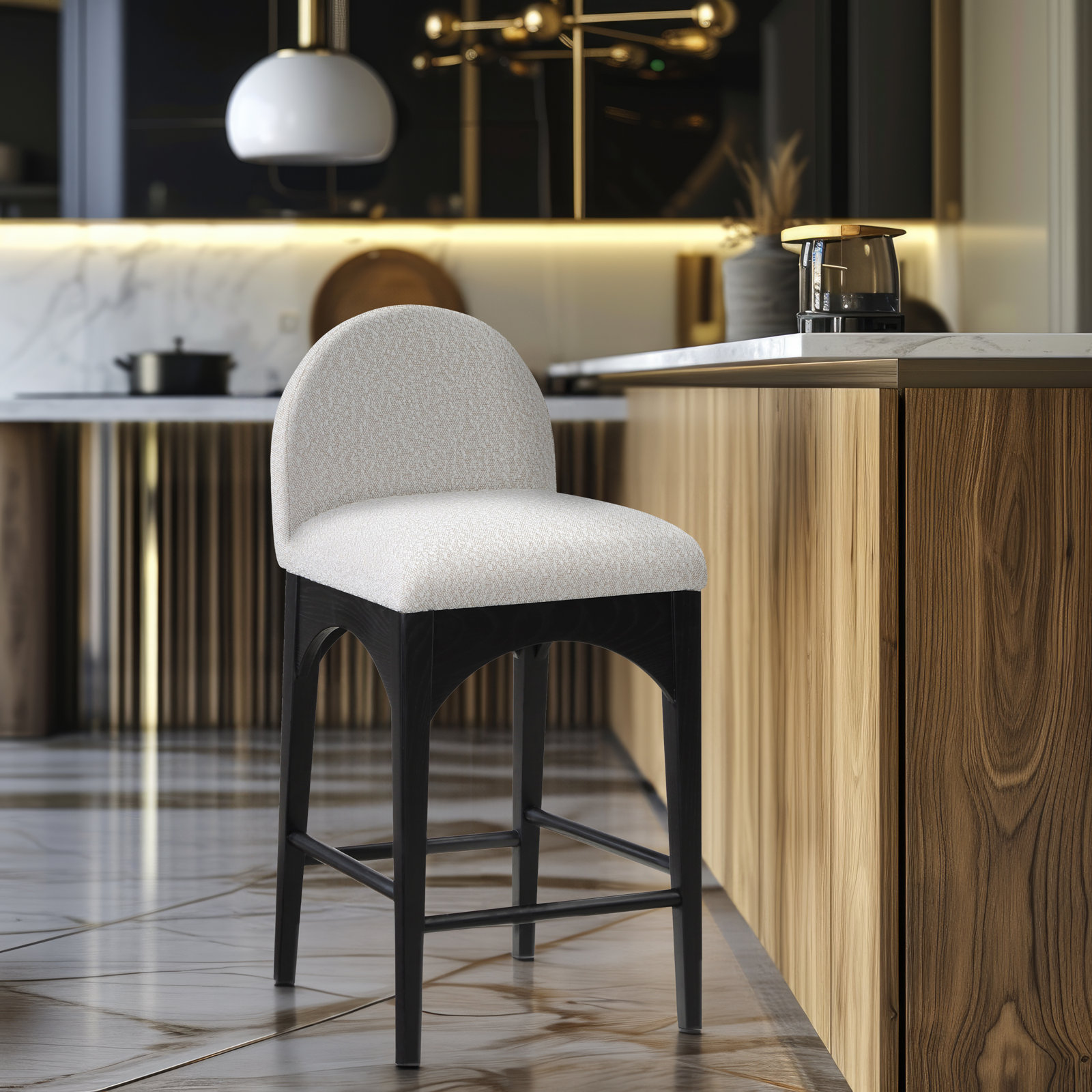 Waldorf Counter Stool, Black, Cream Boucle