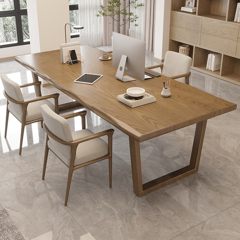 Bureau rectangulaire brun en bois massif, H 29,53 po x l 62,99 po x P 27,56 po