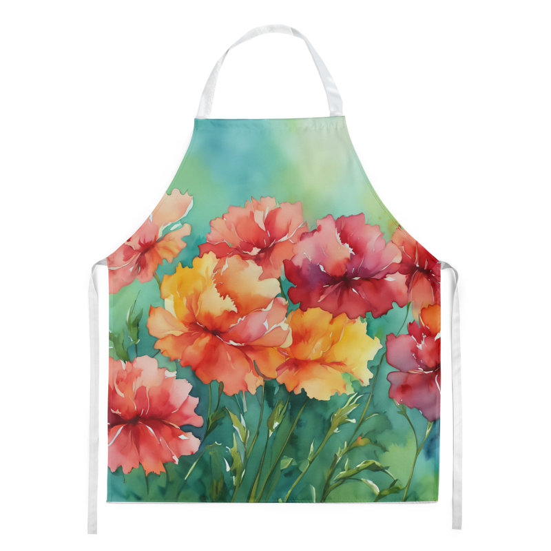 Tennessee Iris in Watercolor Apron, Orange Ohio Scarlet Carnations
