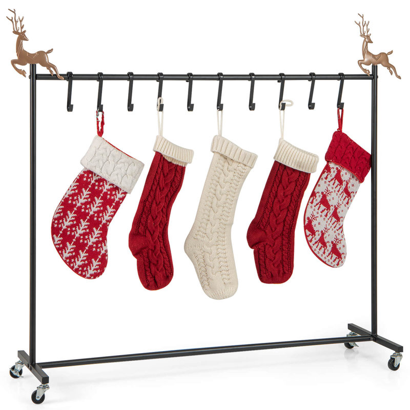  Porte-chaussette de Noël 10 crochets sur roulettes avec 6 arbres de Noël amovibles