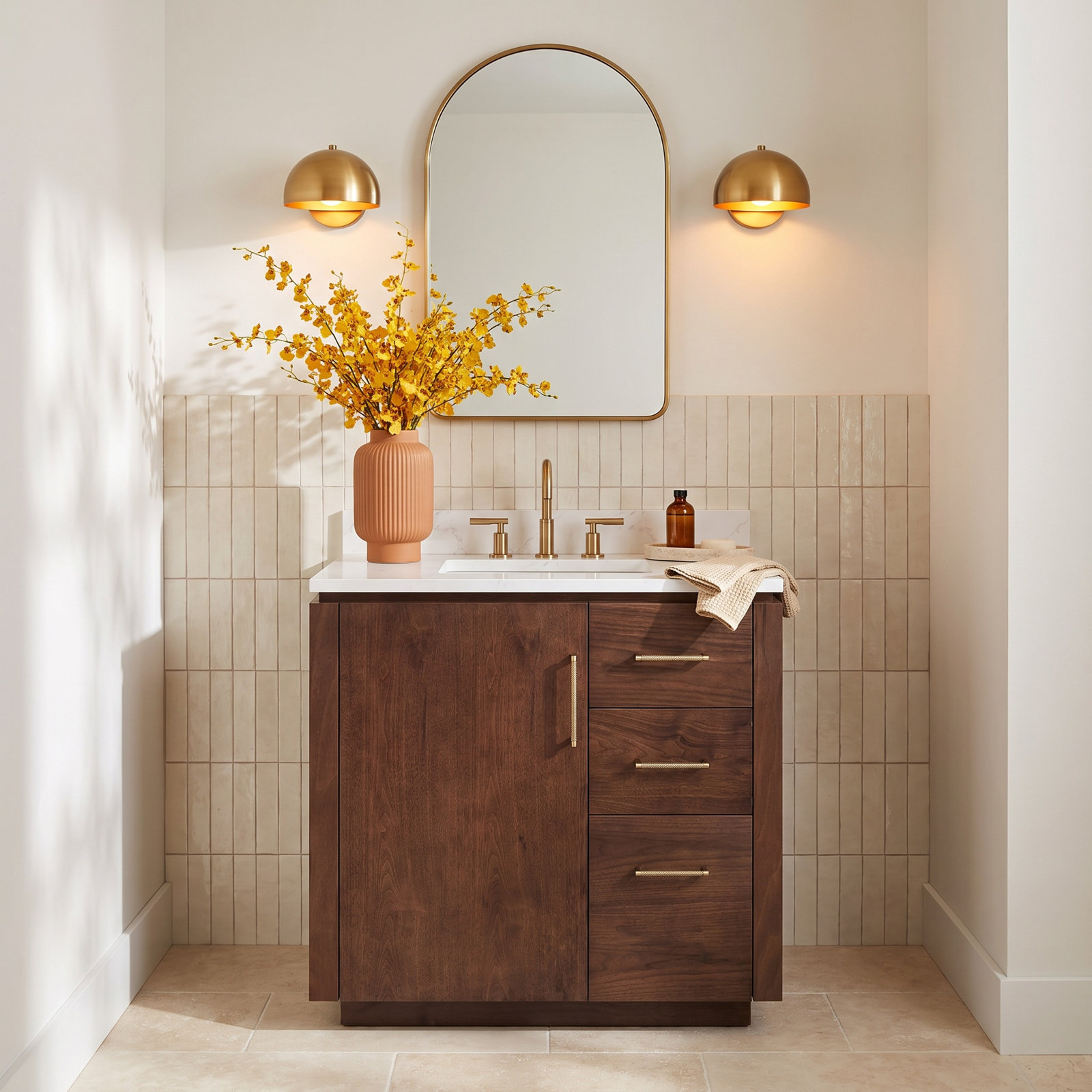 Cloverfield 36'' Single Bathroom Vanity, Natural Walnut, Gold
