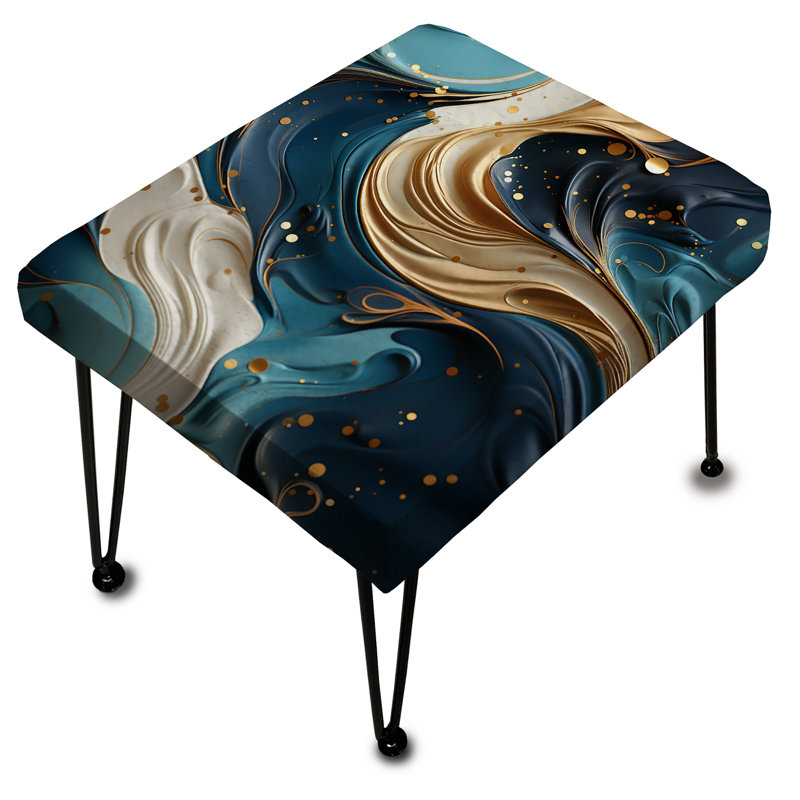 Gold Veins And Blue Marble Pattern - Marble Rectangle Ottoman