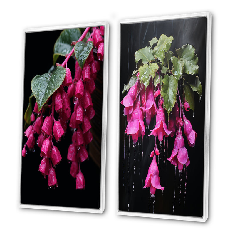 Colibri rose fuchsia I - ensemble de 2 décorations murales rose fuchsia, Cadre flottant blanc, H 28 po x l 25 po