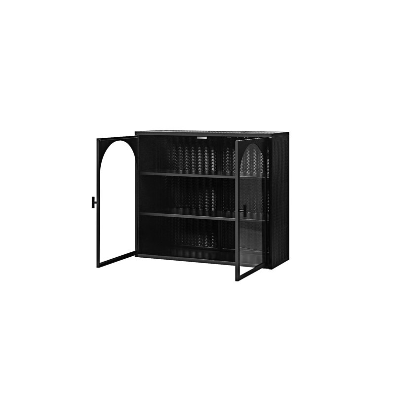 Armoire murale moderne à deux portes avec rangement à trois niveaux, Noir