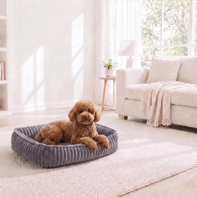 Lit rayé pour chien avec traversin surélevé, housse lavable amovible, canapé en fausse fourrure pour petits et grands chiens