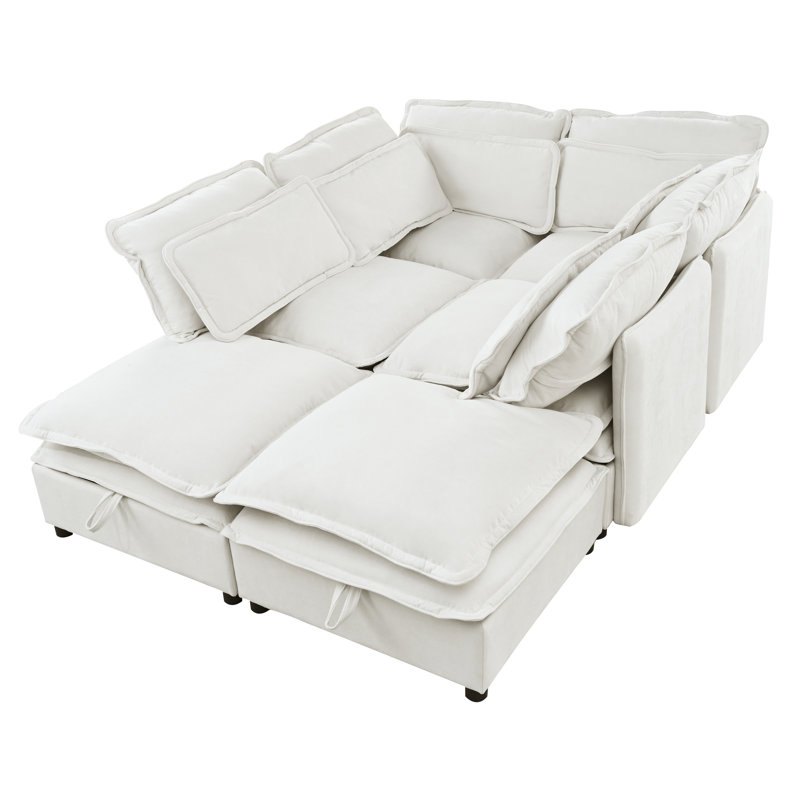 Canapé modulaire moderne avec coussins de siège de rangement, Polyester beige
