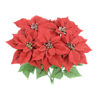 5 tiges de faux poinsettia en toile de jute