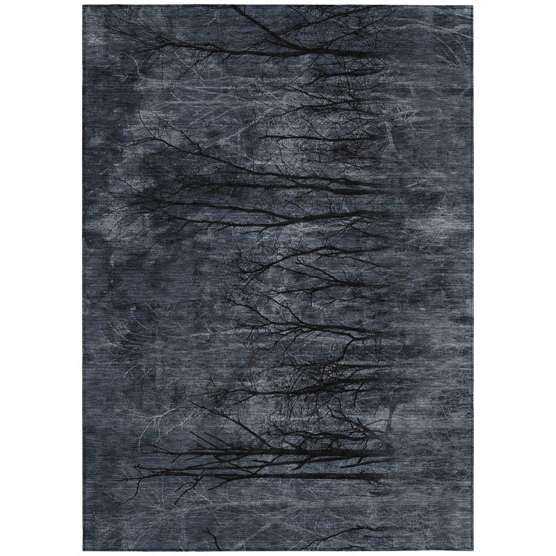 Machine Washable Indoor/Outdoor Xhevrie Charcoal Rug, Rectangle 5' x 7'6"