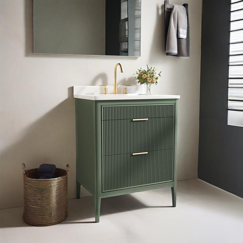 Ensemble de meuble-lavabo autoportant 30 po avec 2 poignées et plateau en marbre d'ingénierie - entièrement assemblé, 30"