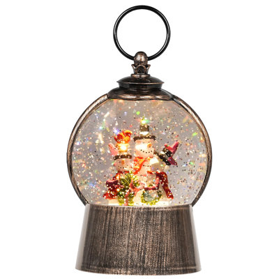 Bonhomme de neige et lanterne globe de neige musicale avec cardinal rouge - minuterie 6H, paillettes tourbillonnantes | Décoration et cadeau de Noël USB / à piles pour l'intérieur