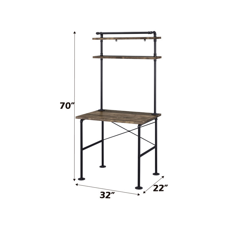 Bureau moderne avec base de tuyaux industriels et design en chêne rustique noir et style de construction d'écriture