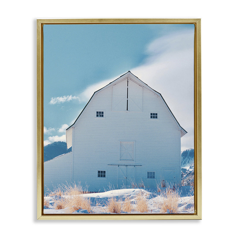 Niveous Winter Barn, Cadre flottant métallique doré, H 31 po x l 25 po