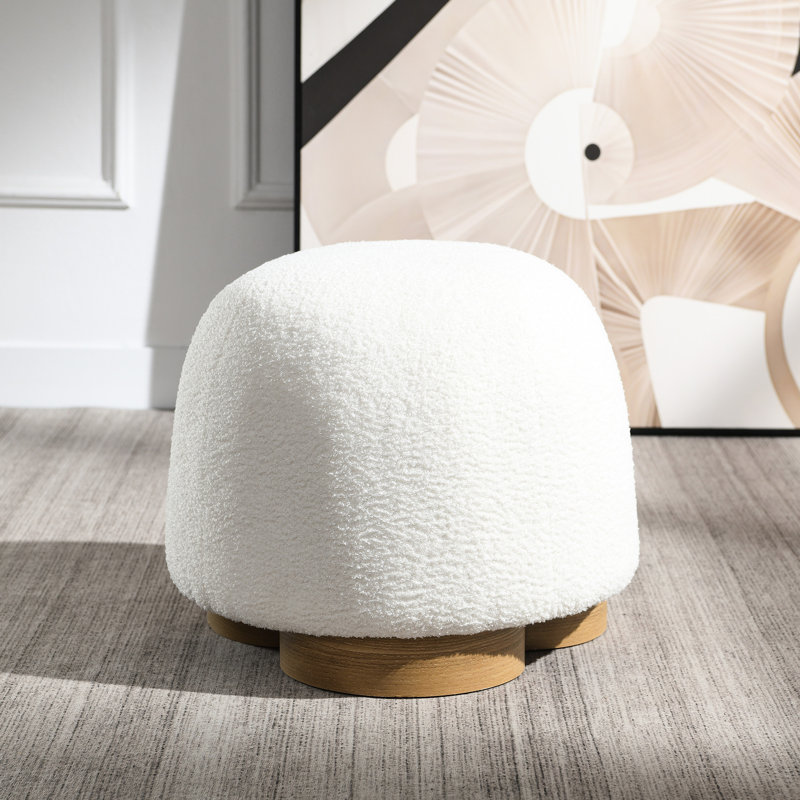 Tabouret rond rembourré en tissu entièrement assemblé, blanc, siège de 20 pouces, mousse haute densité, léger, pour le salon et la chambre à coucher avec tissu doux, capacité de poids de 300 lb, dortoir