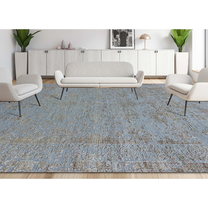 Hand Woven Wool Floral Area Rug, Rectangle 6' x 9'