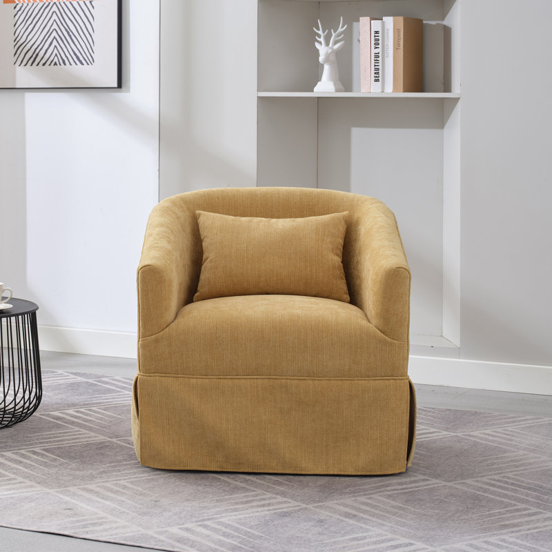 360-Degree Swivel Upholstered Armchair with Accent Pillow, Yellow Linen Blend
