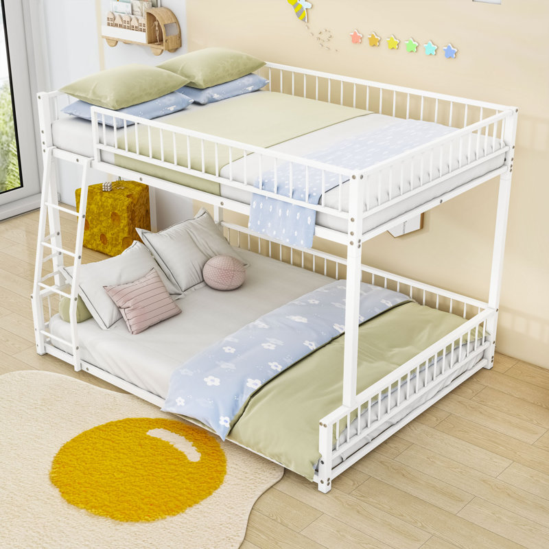 Metal Bunk Bed With Ladder, Full XL Over Queen, White