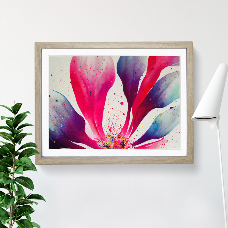 Popular Flower Splash - Single Picture Frame Print, Oak, 46cm H x 64cm W x 2cm D