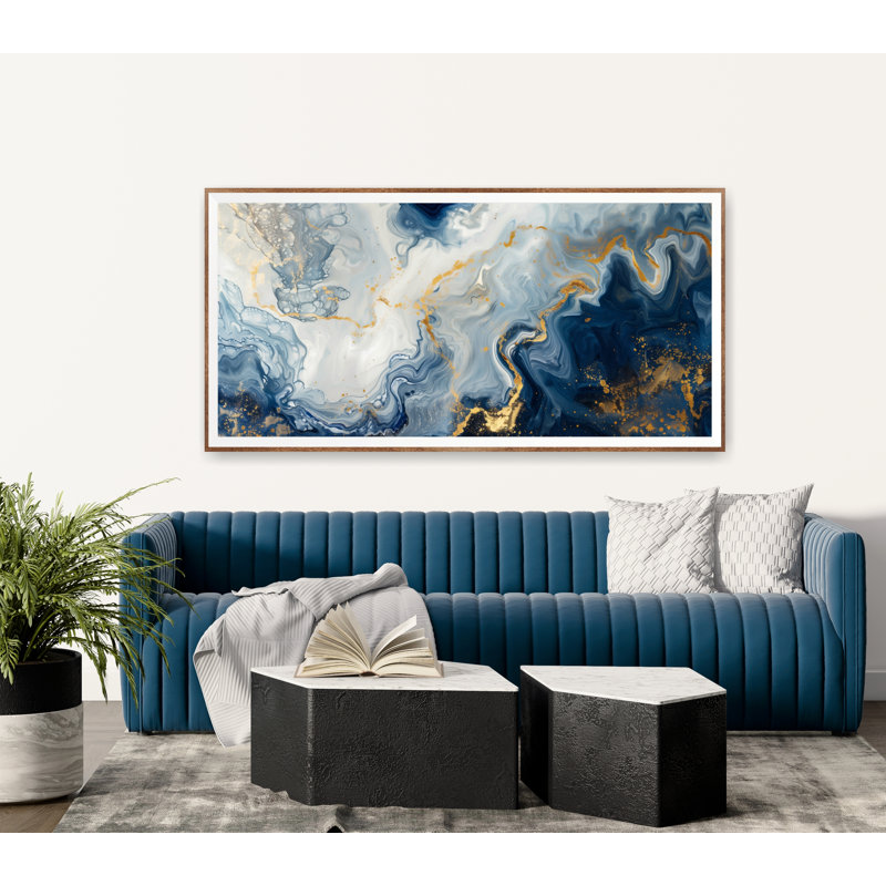 Géode abstraite, reproduction d'art sur toile, décor de marbre doré et bleu, Affiche non encadrée, H 24 po x l 48 po