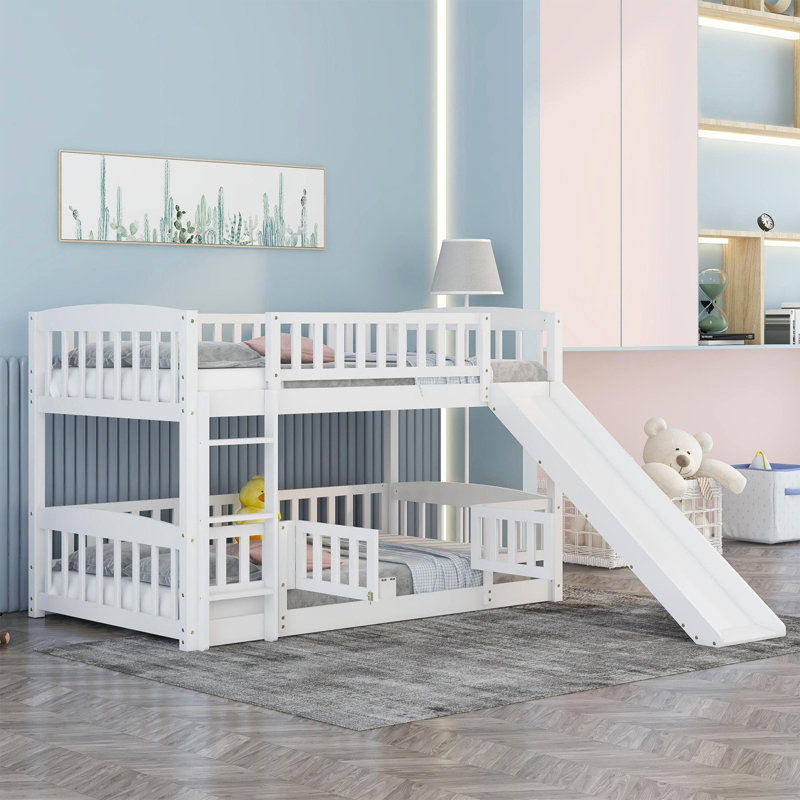 Standard Low Bunk Bed with Slide by Harriet Bee, White, Twin over Twin
