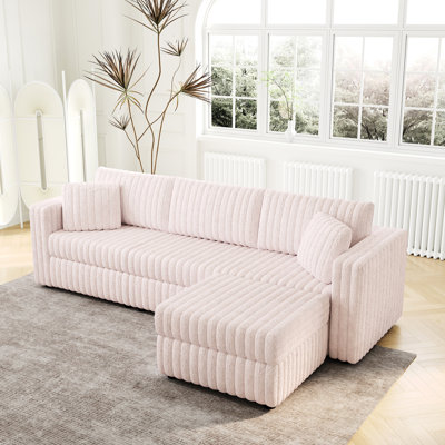 106.3" Soft In Pink. Hydraulic Lift Feature. Frame & Resilient Filler. Modular For Versatile Arrangements. Washable Pillows Cushions. Contemporary Flair 4 Pink With Detachable Back Cushions And