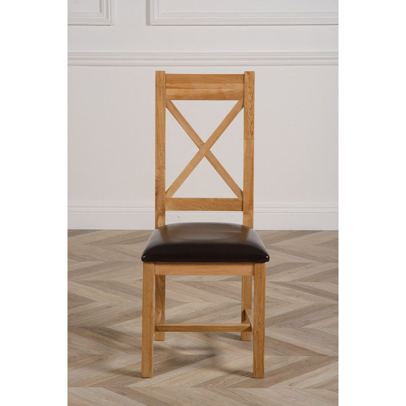 Ollis 45cm H Leather Match Upholstered Cross Back Side Chair in Brown
