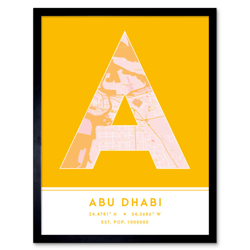 Abu Dhabi City Map Abu Dhabi Yellow by Wee Blue Coo - Single Picture Frame Typography