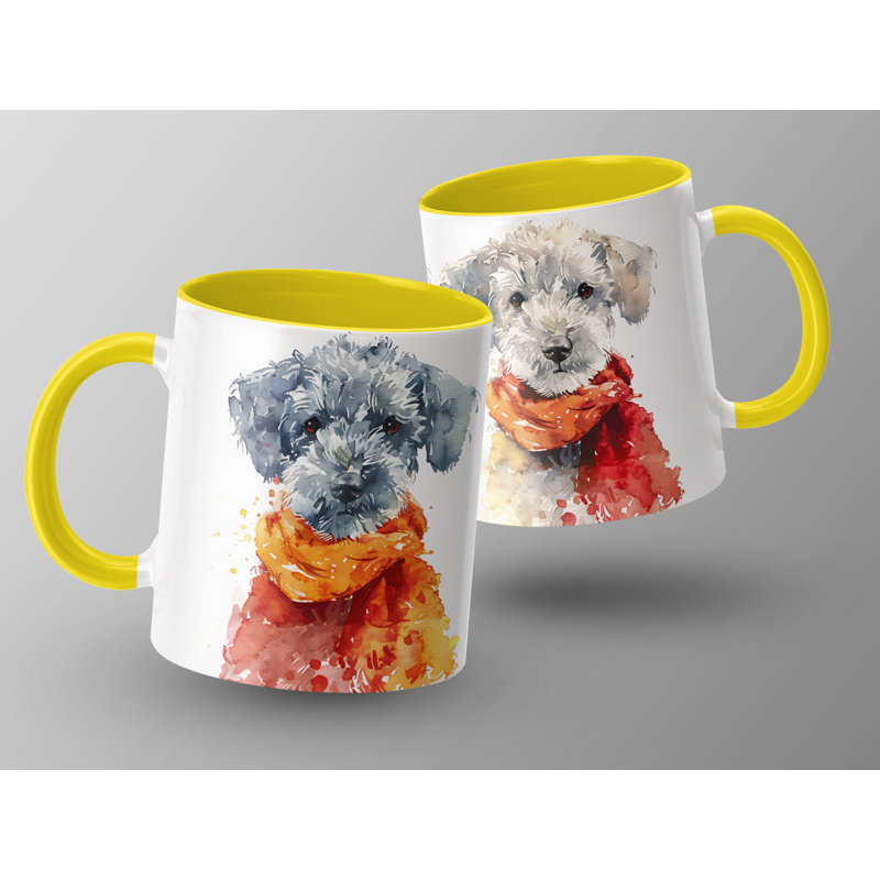 11oz Watercolour Basenji Dog Design Coffee Mug, 2, Yellow