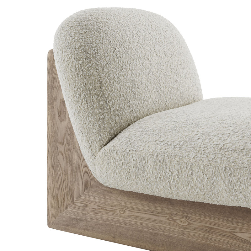 Loyal Boucle Fabric Accent Chair And Ottoman Set, Oak, Pearl Fabric