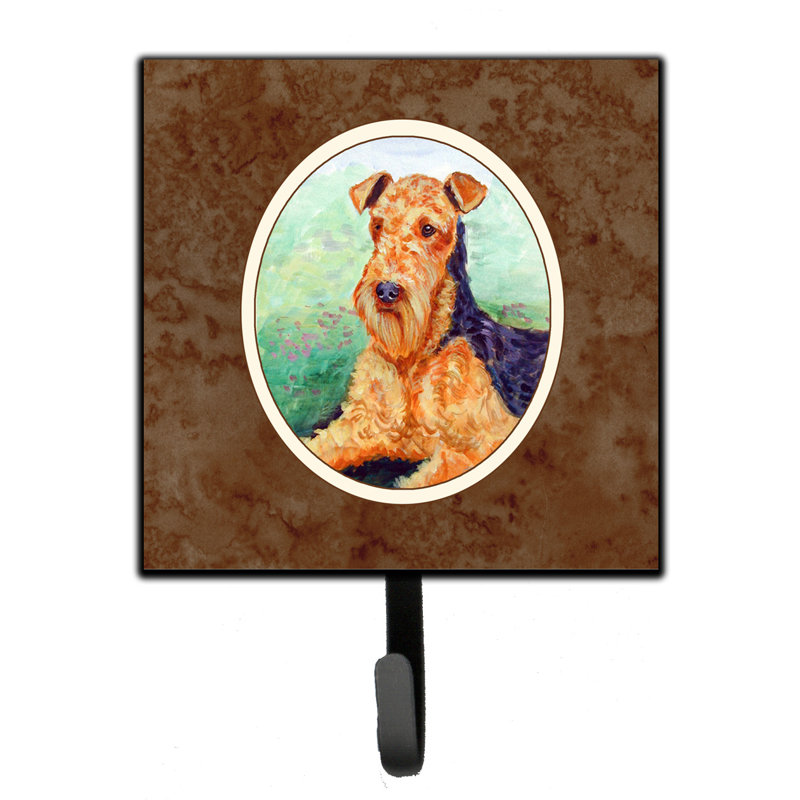 Pelin Metal Wall Organizer with Key Hooks, Brown/Orange/Purple, Airedale Terrier